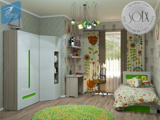 Модульная детская Палермо-Юниор с зелеными вставками (Стиль)